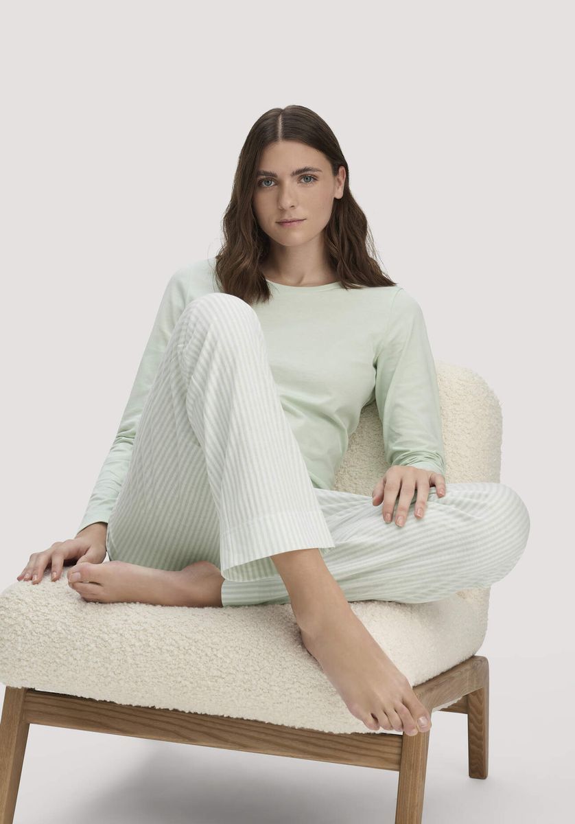 hessnatur Damen Schlafhose PURE COTTON aus Bio-Baumwolle - grün - Größe 34