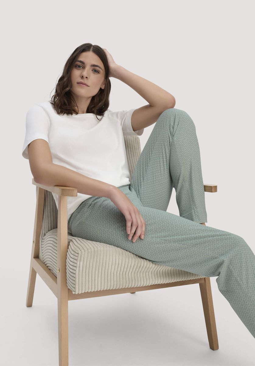hessnatur Damen Schlafhose PURE COTTON aus Bio-Baumwolle - grün - Größe 34