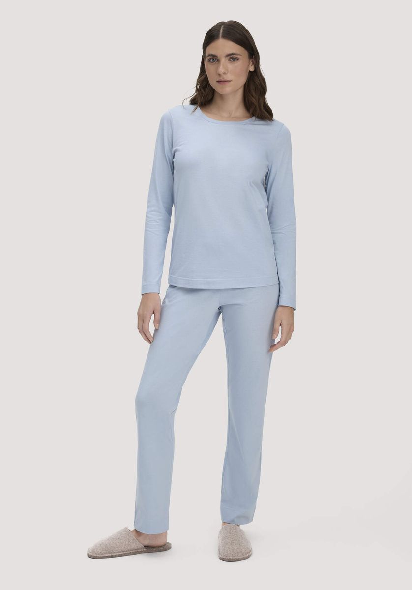 hessnatur Damen Schlafhose PURE COTTON aus Bio-Baumwolle - blau - Größe 34