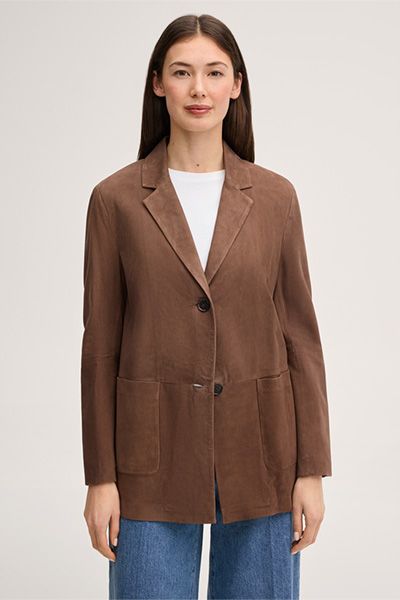 Marc Cain Lammveloursleder Blazer Braun Klassische Passform