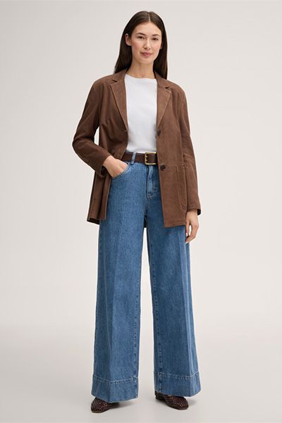 Marc Cain Lammveloursleder Blazer Braun Klassische Passform