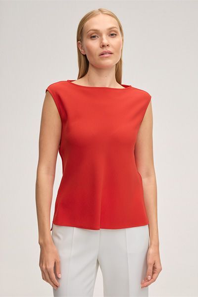 Modernes rotes Blusentop ärmellos Triacetat U-Boot-Ausschnitt