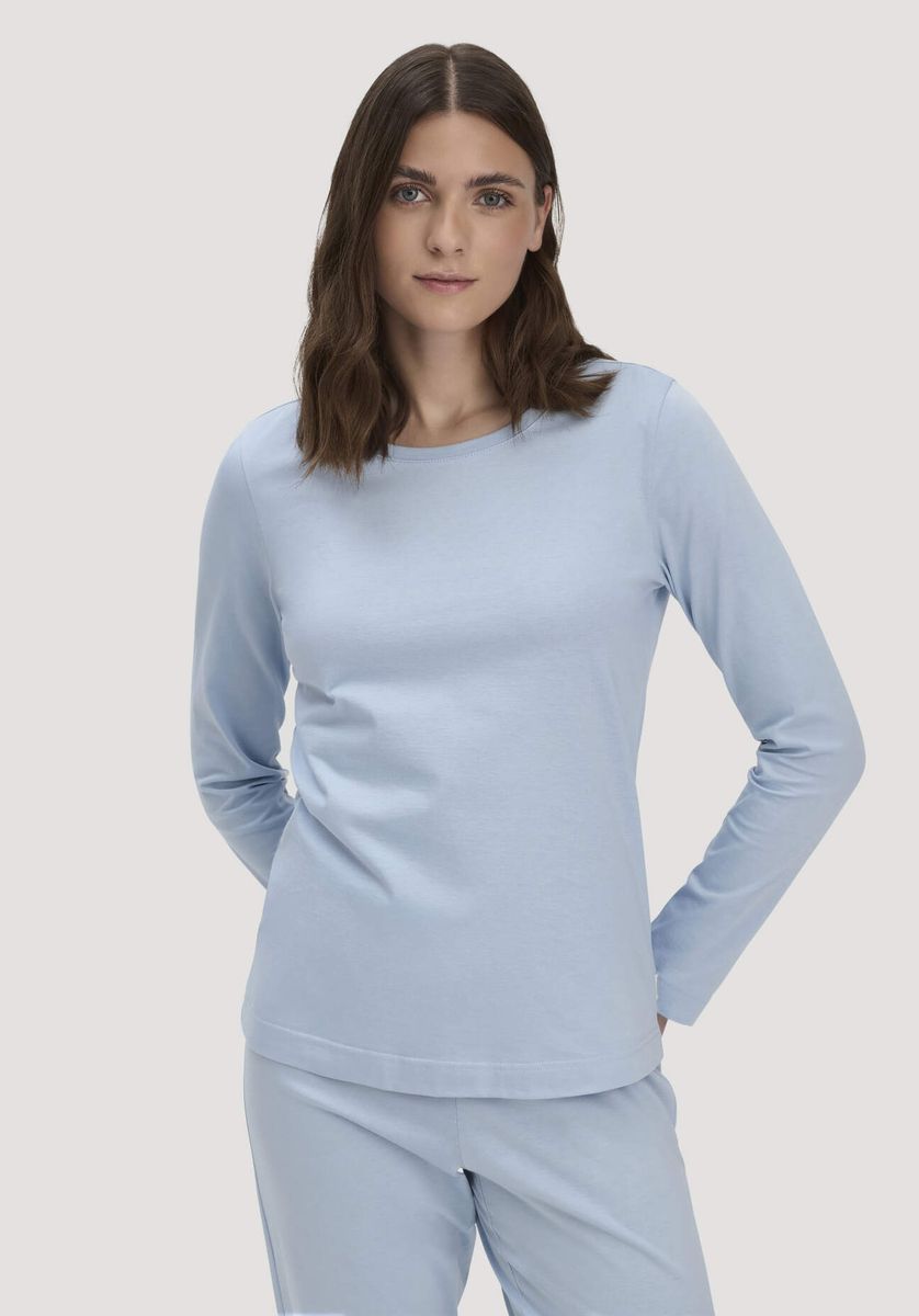 hessnatur Damen Schlaf Shirt PURE COTTON aus Bio-Baumwolle - blau - Größe 34