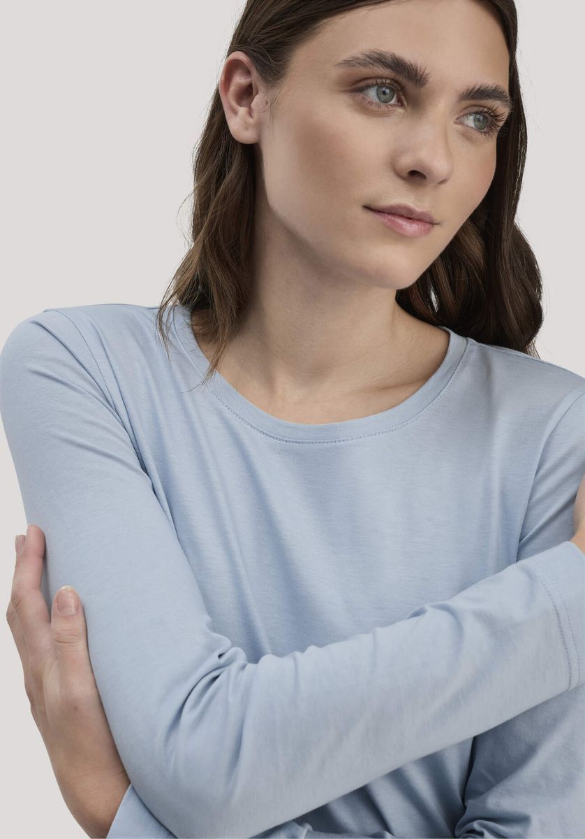 hessnatur Damen Schlaf Shirt PURE COTTON aus Bio-Baumwolle - blau - Größe 34