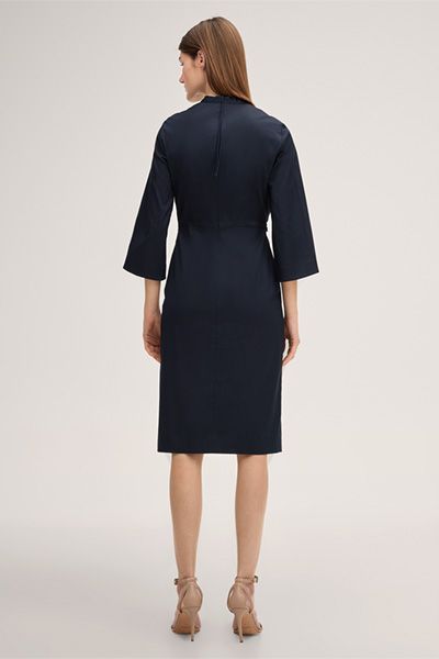 Navy Baumwoll-Stretch Etuikleid mit V-Ausschnitt und 3/4 Ärmeln