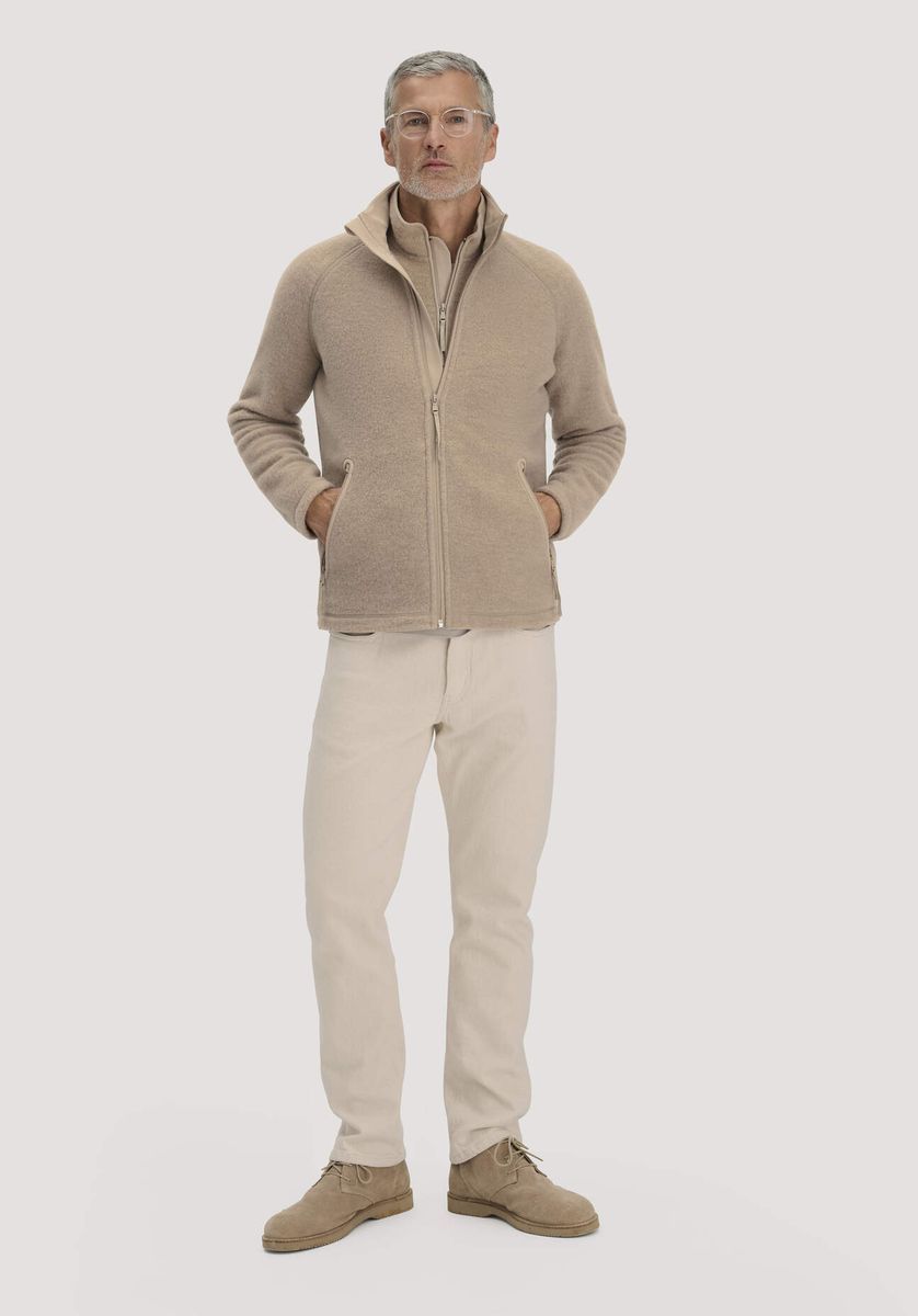 hessnatur Herren Wollfleece Jacke Regular aus Bio-Merinowolle - beige - Größe 46