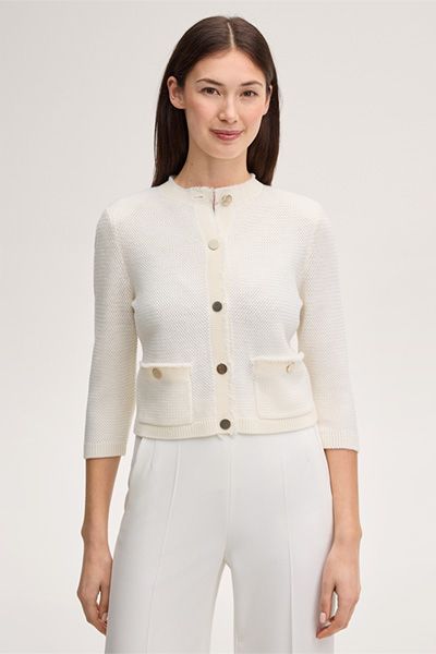 Marc Cain Merino Woll Ecru Strickjacke mit Fransen Details