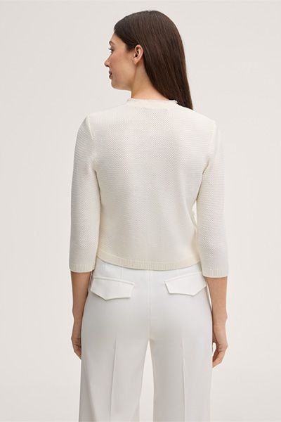 Marc Cain Merino Woll Ecru Strickjacke mit Fransen Details