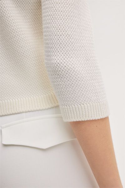 Marc Cain Merino Woll Ecru Strickjacke mit Fransen Details