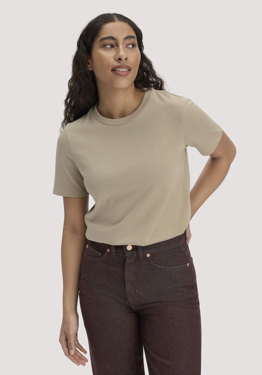 hessnatur Damen Heavy T-Shirt Relaxed aus Bio-Baumwolle - beige - Größe 34