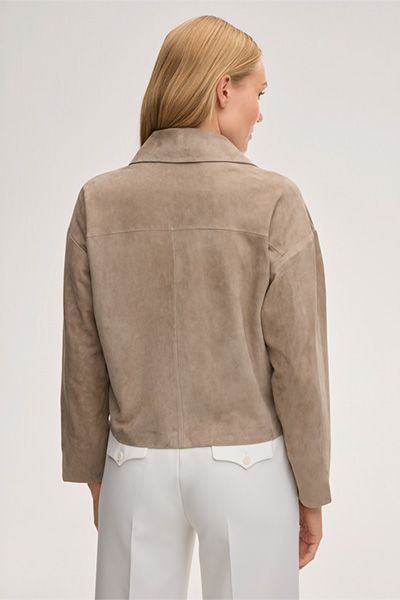 Taupe Lammveloursleder Hemdjacke mit klassischem Kragen