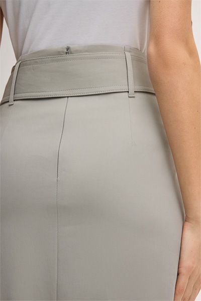 Bleistiftrock Double Baumwollstretch Greige Gürtel Business Casual