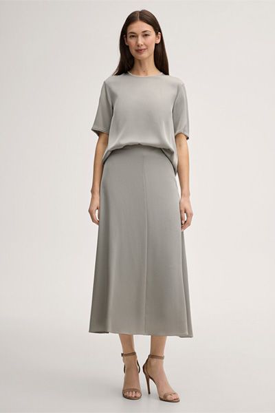 Someday Crêpe Midirock in Greige A-Linien-Silhouette