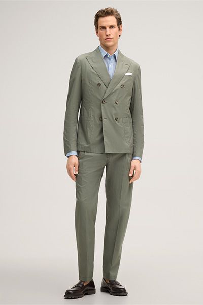 Windsor Baristo Olivgrüner Doppelreiher-Blazer aus Baumwollmischung