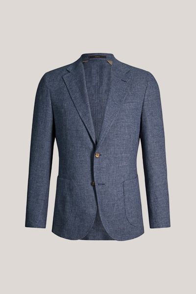 Marineblaues Leinenmischungs-Sakko Giro: Leicht, Zwei-Knopf-Verschluss, Leistentaschen