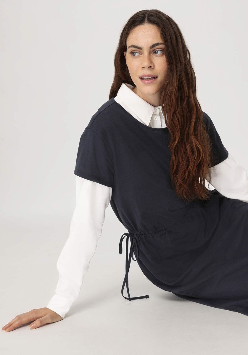 Marineblaues Jersey-Midikleid Baumwollmischung