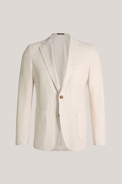 Leinenmischung Ecru Blazer mit Reverskragen und zwei Knöpfen