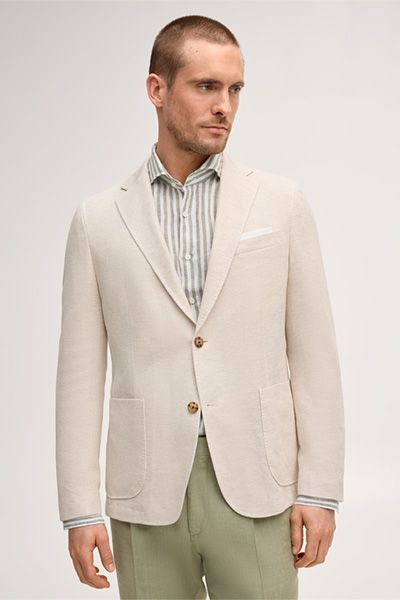 Leinenmischung Ecru Blazer mit Reverskragen und zwei Knöpfen