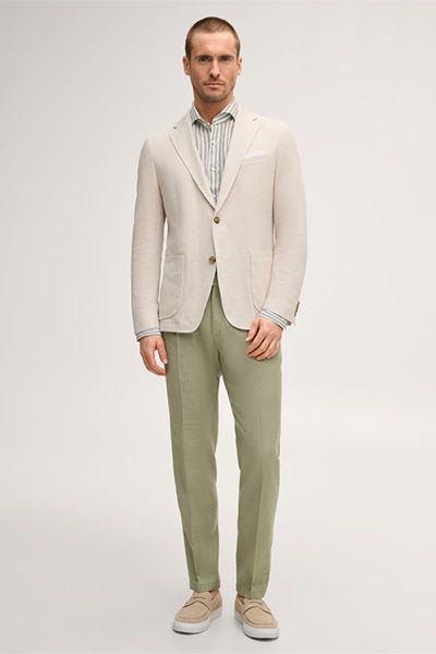 Leinenmischung Ecru Blazer mit Reverskragen und zwei Knöpfen