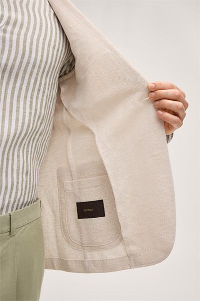 Leinenmischung Ecru Blazer mit Reverskragen und zwei Knöpfen