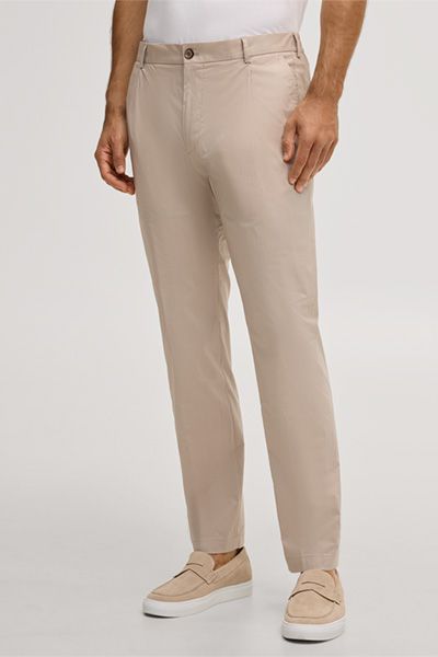 Beige Baumwollmix Bundfaltenhose Flomo mit teilweise elastischem Bund