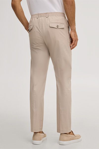 Beige Baumwollmix Bundfaltenhose Flomo mit teilweise elastischem Bund