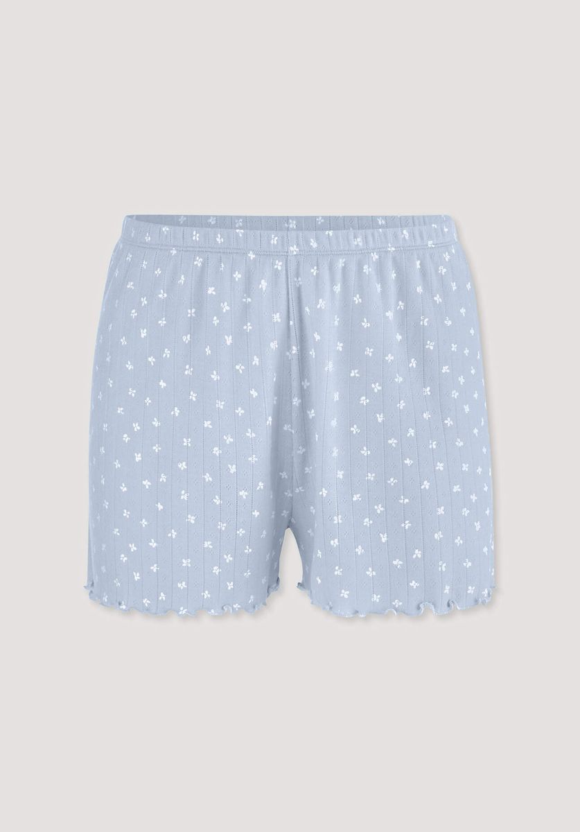 hessnatur Damen Pointelle Schlafshorts PURE COTTON aus Bio-Baumwolle - blau - Größe 34