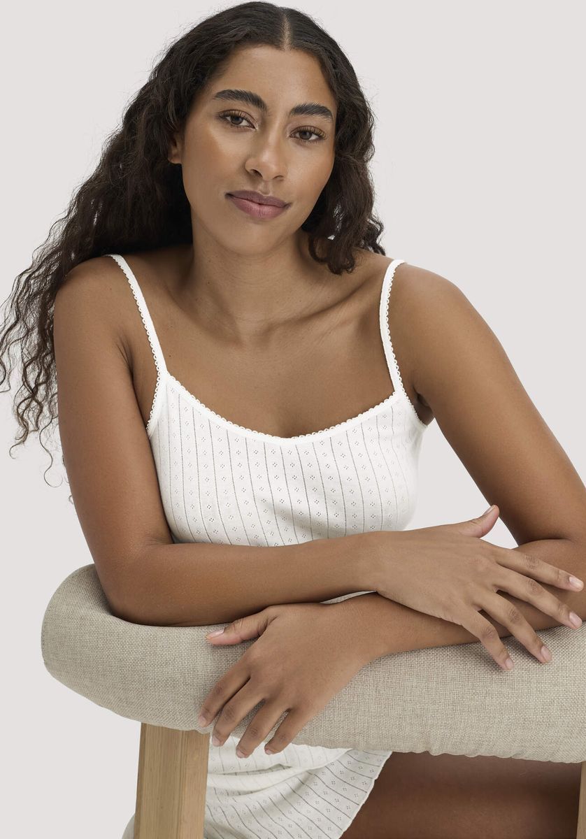hessnatur Damen Pointelle Spaghetti Top PURE COTTON aus Bio-Baumwolle - weiß - Größe 34