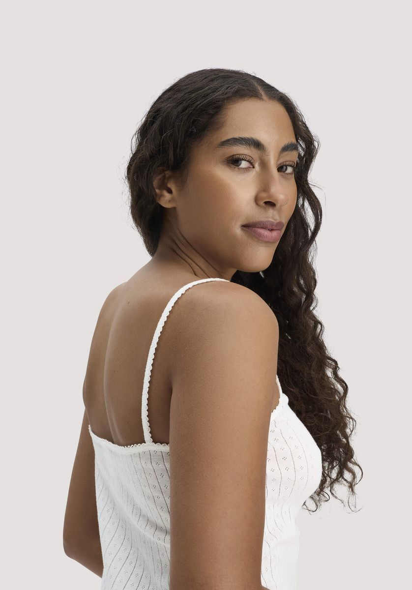hessnatur Damen Pointelle Spaghetti Top PURE COTTON aus Bio-Baumwolle - weiß - Größe 34