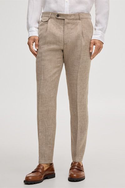 Hellbraune Stoffhose aus Leinenmischung