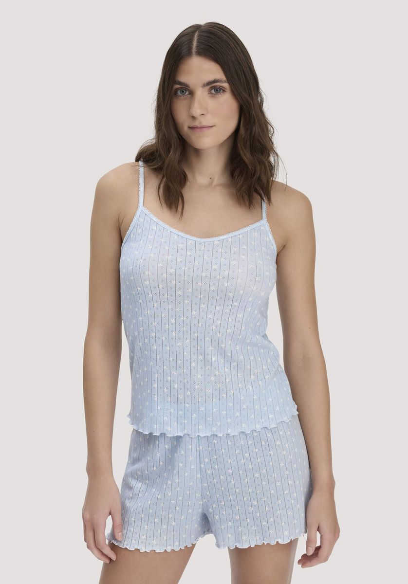 hessnatur Damen Pointelle Spaghetti Top PURE COTTON aus Bio-Baumwolle - blau - Größe 34