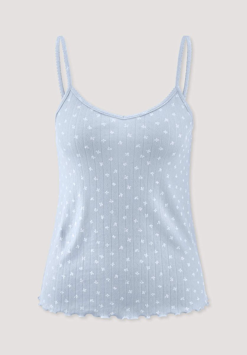 hessnatur Damen Pointelle Spaghetti Top PURE COTTON aus Bio-Baumwolle - blau - Größe 34