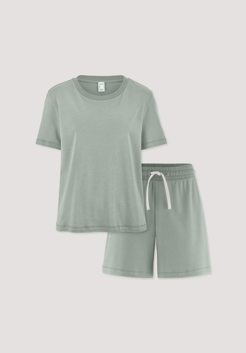 hessnatur Damen Pyjama PURE NATURE aus Bio-Baumwolle - grün - Größe 34