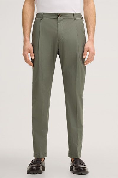 Flomo Olivgrüne Baumwollmischung-Hose mit Bundfalten und teilelastischem Bund