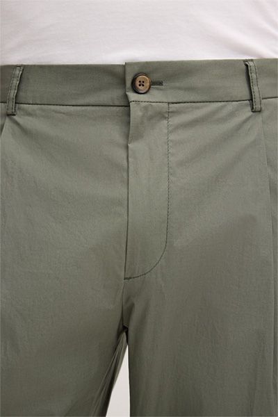 Flomo Olivgrüne Baumwollmischung-Hose mit Bundfalten und teilelastischem Bund