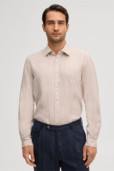 Leinenhemd Lapo in Beige, klassische Passform, lange Ärmel