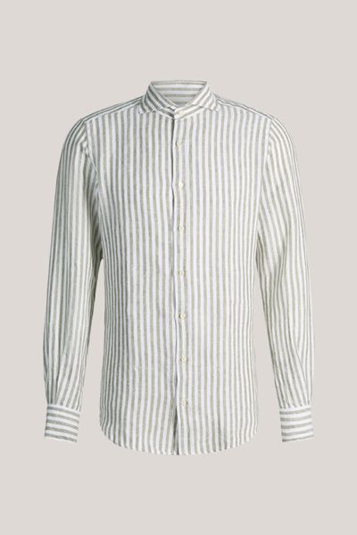 Gestreiftes Leinenhemd Lano in Olive Weiß Haifischkragen