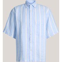 Gestreiftes Leinen Kurzarmhemd Oberon in Blau und Weiß