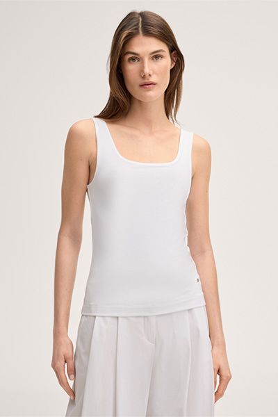 Marc Cain Weißes Lyocell-Stretch Top Eckiger Ausschnitt Slim Fit