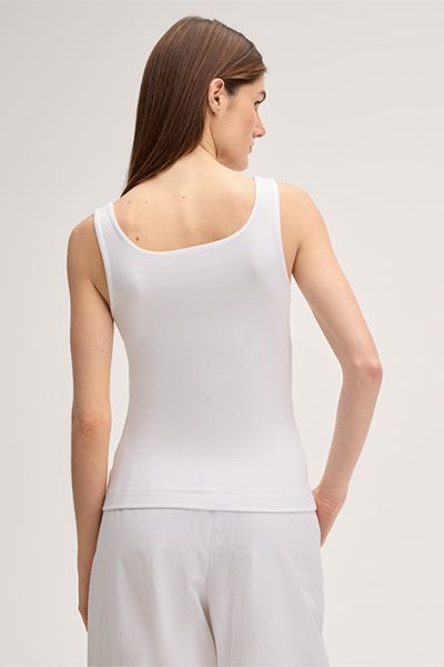 Marc Cain Weißes Lyocell-Stretch Top Eckiger Ausschnitt Slim Fit
