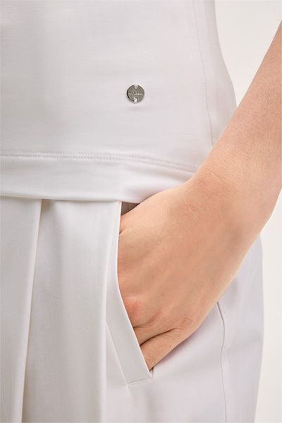 Marc Cain Weißes Lyocell-Stretch Top Eckiger Ausschnitt Slim Fit