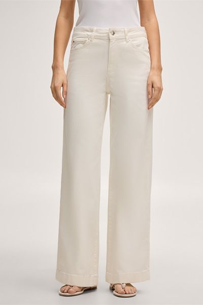 Five-Pocket-Palazzo Jeans in Ecru