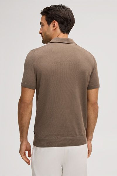 Manoel Lindo Braun Leinen-Baumwollmischung Strickpolohemd
