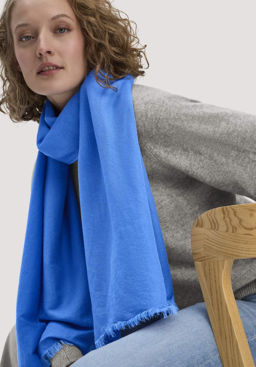 hessnatur Damen Schal aus Schurwolle mit Seide - blau - Größe 45x200 cm