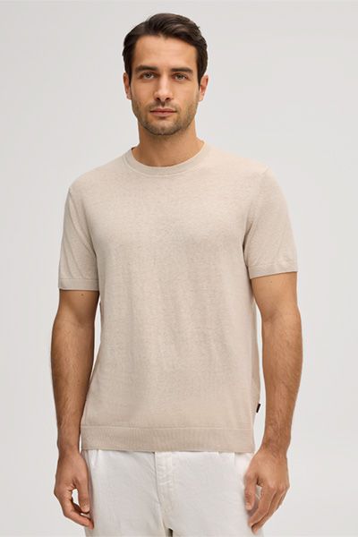 Maison NOIR Leinenmischung Strick-T-Shirt Lindo in Beige