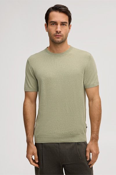 Maison Hellgrünes Strick-T-Shirt aus Leinenmischung mit Baumwolle