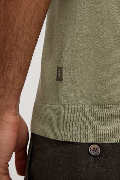 Maison Hellgrünes Strick-T-Shirt aus Leinenmischung mit Baumwolle