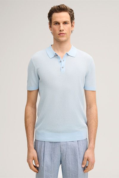 Lindo Poloshirt aus Leinenmischung mit Baumwolle in Hellblau