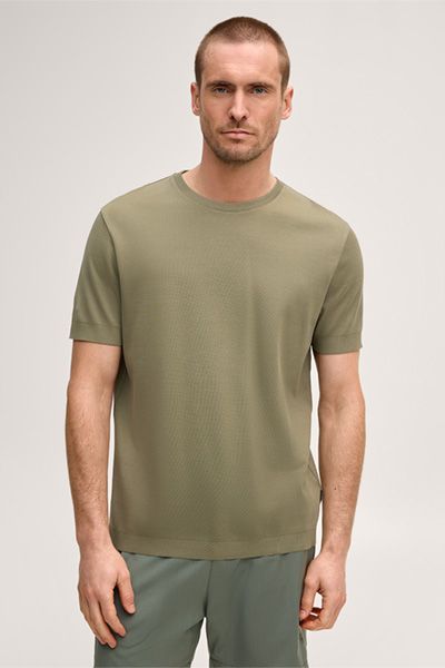 Windsor Floro Olivgrünes Baumwoll-T-Shirt Gerippter Saum Rundhalsausschnitt