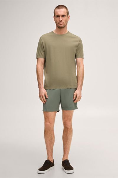 Windsor Floro Olivgrünes Baumwoll-T-Shirt Gerippter Saum Rundhalsausschnitt